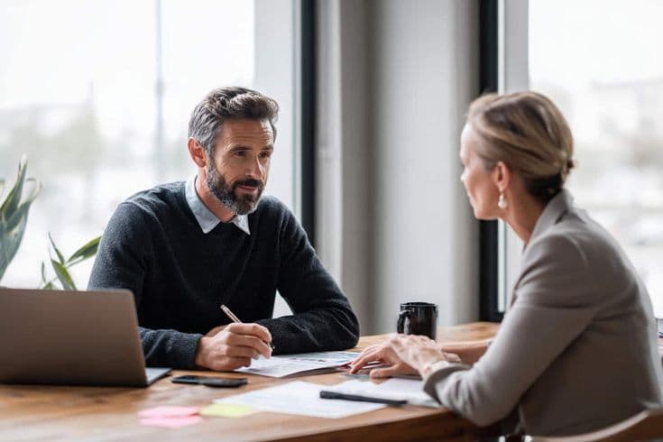 An advisor walking a client through their case documents